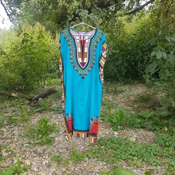 African Boubou/Dashiki dress/kaftan in a pretty deep aqua. - Picture 8 of 8